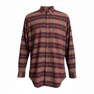 Orvis Signature Collection Men's Casual Plaid Shirt - Maroon and Beige Size LT